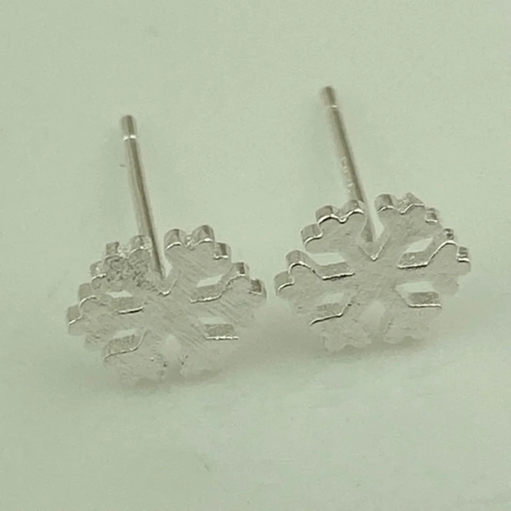 Sterling Silver Snowflake Post Earrings Textured Winter‎ Holiday